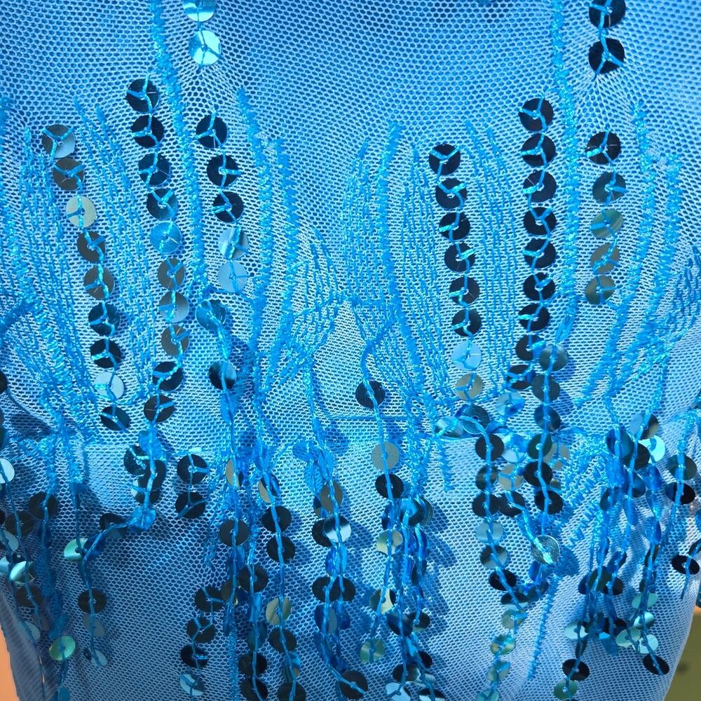 NWT OBEEII Medium Blue Sequins Fringe Sexy Bodycon Mini Dress [0026] - Picture 5 of 13
